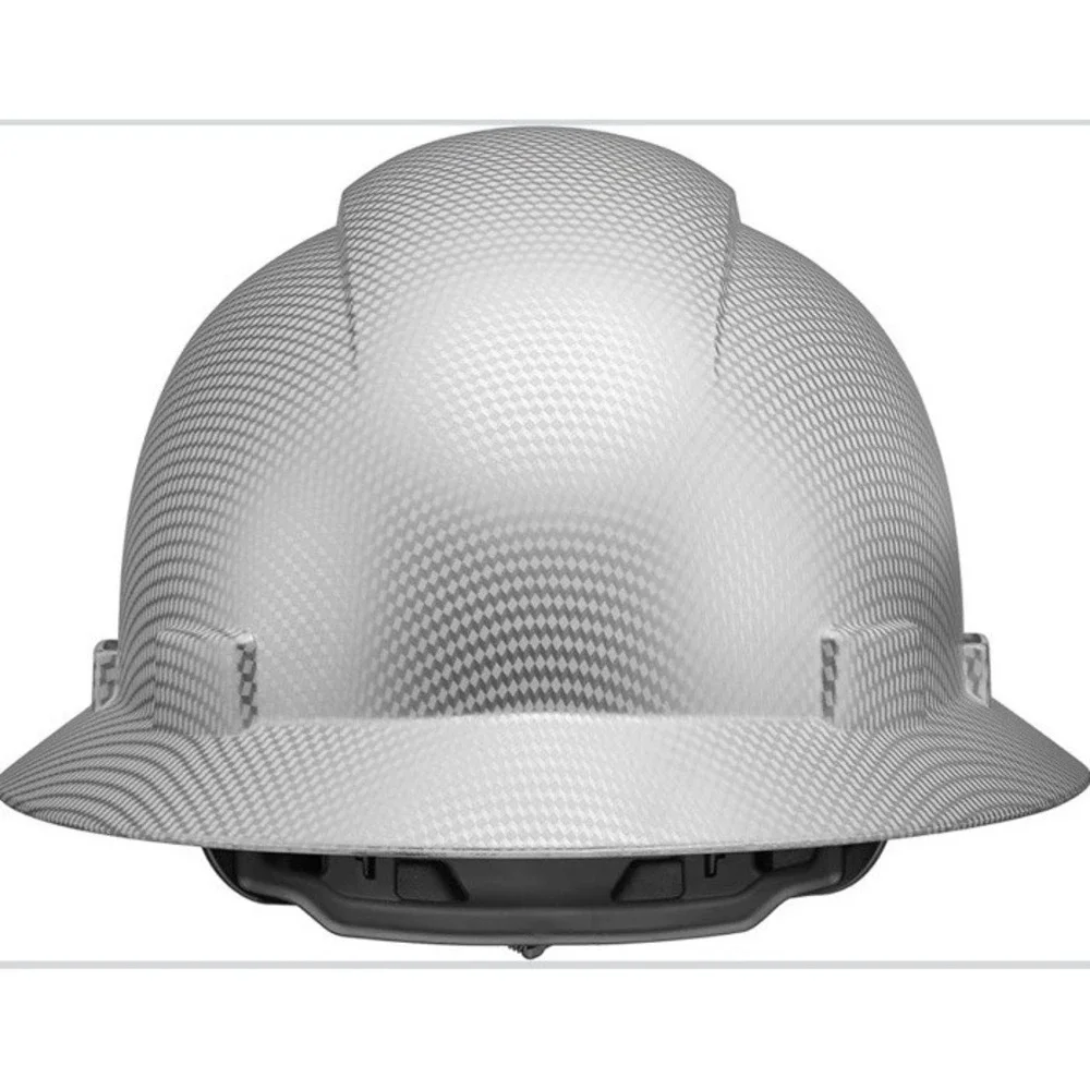 FULL BRIM Hard Hat custom hydro dipped , NEW WHITE CARBON FIBER - C G & G - OSHA